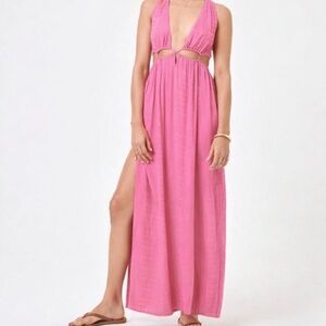 l*space Pink Plunge Maxi Swim Coverup Dress